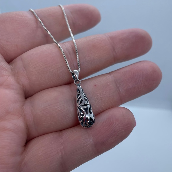 Sterling Silver Filigree Drop Pendant-Unique - Picture 3 of 7